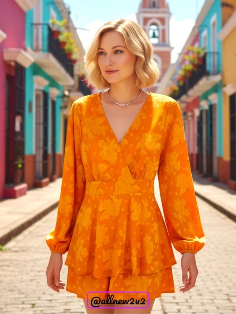 BTFBM Orange Floral Layed F said Wrap Skirted Romper